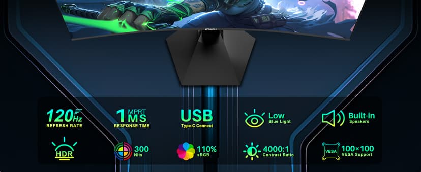 SANSUI Curved Monitor 27 inch 120Hz USB Type-C Computer Monitor with Speakers Built in丨FHD 1080p丨HDR丨110% sRGB丨1500R丨VESA Compatible,for Tablet,Desktop,Laptop and PC Work Gaming