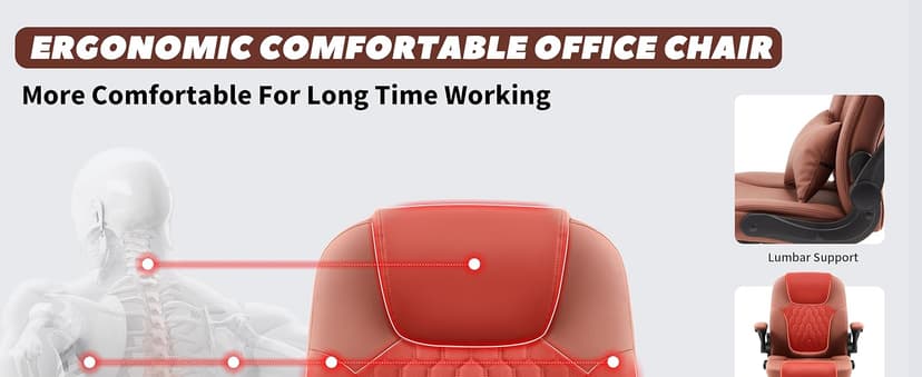 Executive Office Chair PU,Leather Office Chair with Wheels,360° Swivel Rolling Chair with Padded Arms,Ergonomic Computer Chair with Lumbar Support for Short People Use(Brown)