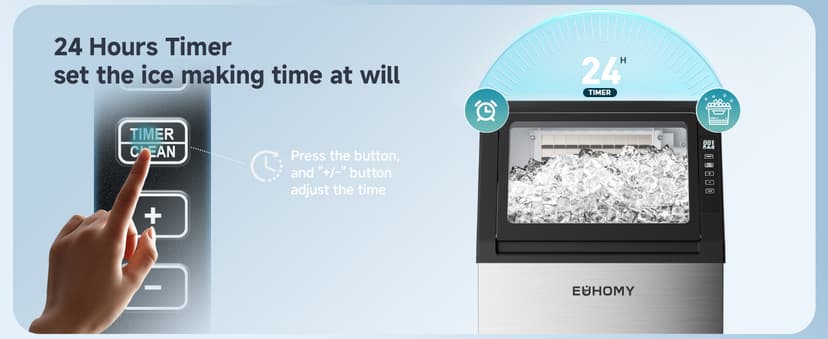 EUHOMY Commercial Ice Maker Machine,120lbs/24H Stainless Steel Under Counter Ice Machine with 33lbs Storage Bin, Freestanding Ice Maker for Home/Bar/Cafe/Restaurant