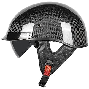Carbon Fiber Motorcycle Half Helmet for Adults Men & Women – DOT Approved Open Face Retro Helmets with Visor, Vintage Design for Scooter, Moped, Cruiser