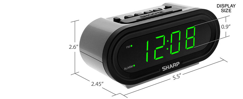 Sharp Digital Alarm with AccuSet - Automatic Smart Clock, Never Needs Setting - Great for Seniors, Kids, and Everyone who Doesn't Want to Set a Clock! Silver Case with Green LEDs