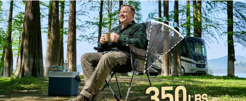 EVER ADVANCED Reclining Camping Chairs for Adult Lightweight, Folding Recliner Chair with Adjustable Back, 4-Level Lounge Chairs, Portable Lawn Chairs for Patio Balcony, Supports 350lbs Grey