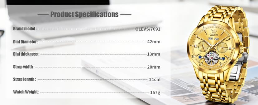 OLEVS Automatic Watches for Men Luxury Skeleton Multi-Function Mechanical Watch Self Winding Date Waterproof Luminous Mens Watch