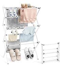 APEXCHASER Clothes Drying Rack, Stainless Steel Drying Rack Clothing with Height-Adjustable, Foldable Gullwings Laundry Drying Rack, Indoor Outdoor Use, No Assembly