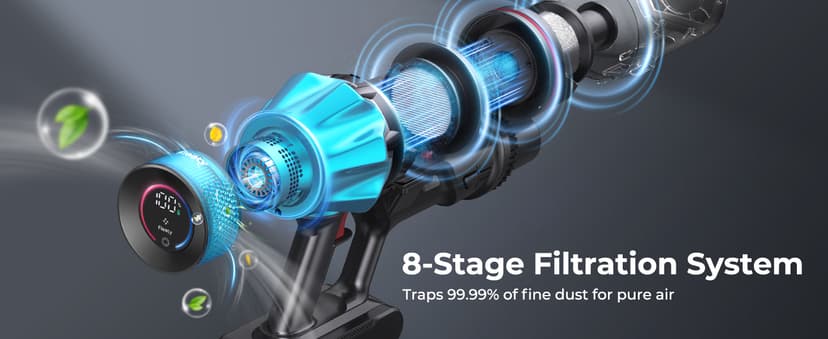 Cordless Vacuum Cleaner 600W/50Kpa, Stick Vacuum Cleaners 65 Mins Max Runtime with Charging Dock, Self-Standing Handheld Vacuum with Touch Display, 6-in-1 Vacuum Cleaner for Carpet/Hard Floor/Pet Hair