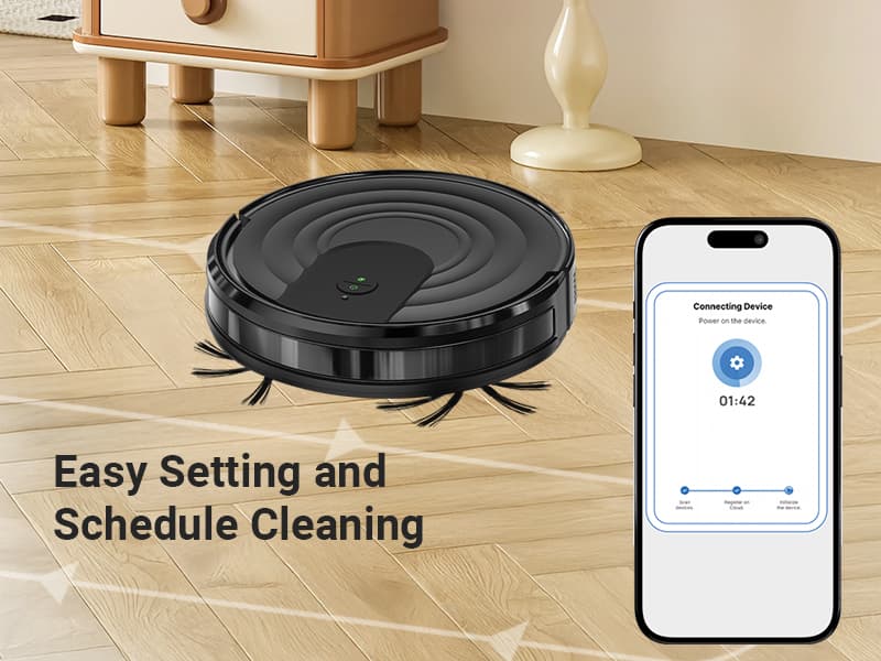 Robot Vacuum and Mop Combo, Robotic Vacuum Cleaner 5000Pa Strong Suction 130 Mins Runtime, Slim, Low Noise, Automatic Self-Charging, Wi-Fi/App/Alexa Control, Ideal for Hard Floor, Carpet, Pet Hair