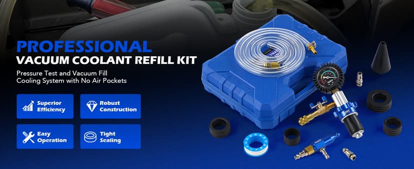 Orion Motor Tech Coolant Vacuum Refill Kit, 13pc Radiator Cooling System Tool Set with Conical Adapter 4 Round Adapters for Leak Detection Cooling Refill, Vacuum Coolant Fill Kit with Splashproof Hose
