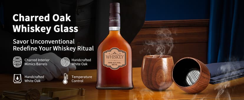 Wooden Whiskey Glass Gifts For Men - Charred Wood Bourbon Whiskey Glasses, Perfect for Men Who Have Everything, Gift for Dad or Boyfriend on Father's Day, Birthday, Christmas, Thanksgiving (2 Pack)