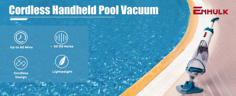 Pool Vacuum for Above Ground Pool with a Telescopic Pole, Running time up to 1H, T403 Handheld Rechargeable Pool Cleaner with Powerful Suction up to 18.5 gallons/min, Ideal for Leaves, Debris