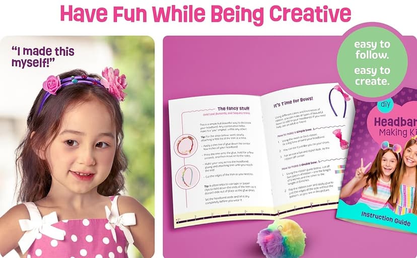 Pretty Me Headband Making Kit for Girls - Arts & Crafts Gift - Make Your Own Fashion Headbands for Kids - DIY Hair Accessories Set - Gift for Ages 5-12 Year Old Girl - Little Kids Art & Craft Gifts