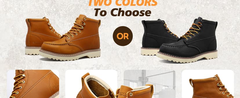 SAFETY LOONG Moc Toe Work Boots for Men Soft Toe Comfortable Full-Grain Leather 6" Non Slip and Water Resistant Safety Ankle Workboots