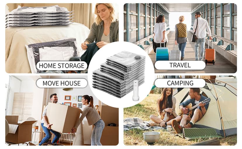 12 Pack Vacuum Storage Bags for Travel with Electric Pump - (3J+3L+3M+3S) Vacuum Seal Bags for Clothing Travel, Space Saver Compression Packing Bags for Luggage, Clothes, Bedding