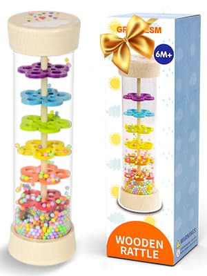 Rain Stick Montessori Baby Toys for 6-12 Months 1 Year Old, Wooden Rainmaker Infant Musical Sensory Toy, Baby Shower Gift for Newborn Toddler Boys Girls, 7.7" B0CJRKHYRJ