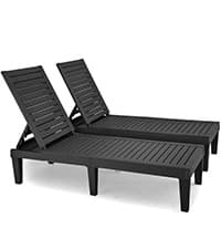 YITAHOME Outdoor Chaise Lounge Chair, Plastic Pool Chaise Lounge with 5-Position Backrest, Easy Assembly & Waterproof for Patio & Poolside, Set of 2, Brown