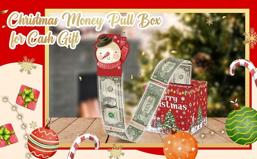 Christmas Party Gifts, Christmas Money Box for Cash Pull, Christmas Money Pull Box with Snowman Card and Transparent Bags, Christmas Money Pull Box, Christmas Money Pull Box for Kids Adults