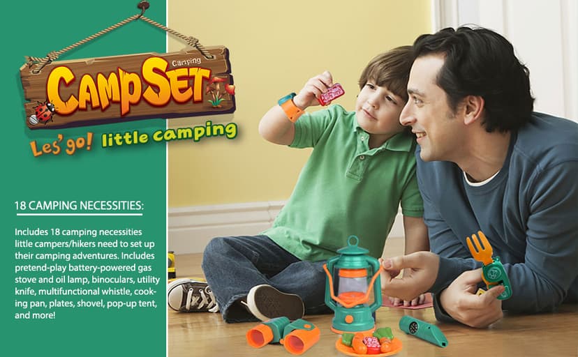 FUN LITTLE TOYS Pop Up Play Tent with Camping Gear and Tools Set, Outdoor Toys for Kids B07KKB4LFM