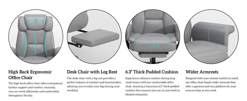 GYI Criss Cross Chair with Wheels, 160°Big and Tall Reclining Office Desk Chair with High Back, Wide Seat, Arms, Footrest, Grey