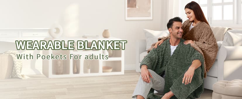 Wearable Blanket Poncho Cape Wrap for Adult, Cozy Sherpa Fleece Pocketed Shawl TV Throw Blankets for Office and Lounge,Green B0DJ8RLDQ3