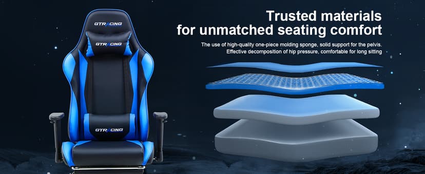 GTRACING Gaming Chair with Footrest, Ergonomic Computer Game Desk Chair, Reclining Game Chair Seat Height Adjustment, Swivel Rocker with Headrest and Lumbar (Blue)