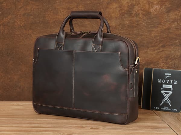 Polare Leather Briefcase for Men Business Travel Messenger Bags 15.6 Inch Laptop Bag YKK Metal Zipper