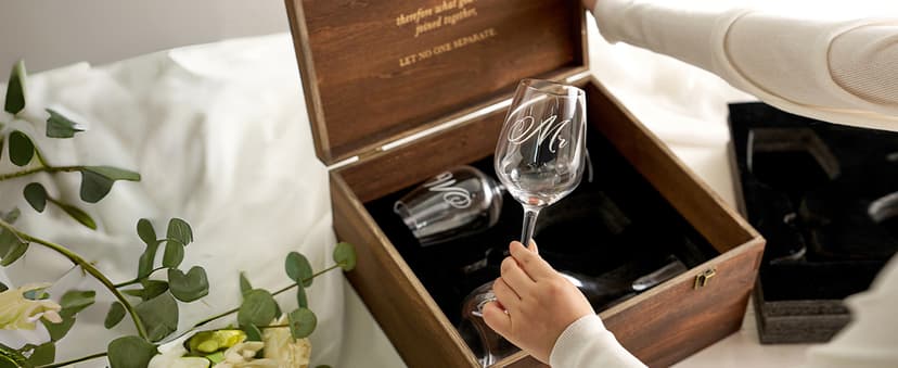 AW BRIDAL Mr and Mrs Wine Glasses and Decanter Set, Wedding Bridal Shower Engagement Gift for Couples 2025, Wedding Glasses for Anniversary Bride Bachelorette with Wood Keepsake Box