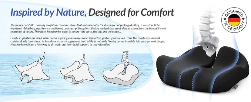 ZIKEE Pioneering Seat Cushion for Pressure Relief, Ergonomic Office Chair Cushion for Sciatica, Back, Hemorrhoids & Tailbone Pain Relief, High-Density Memory Foam Car Seat Cushion with Anti-Slip Base