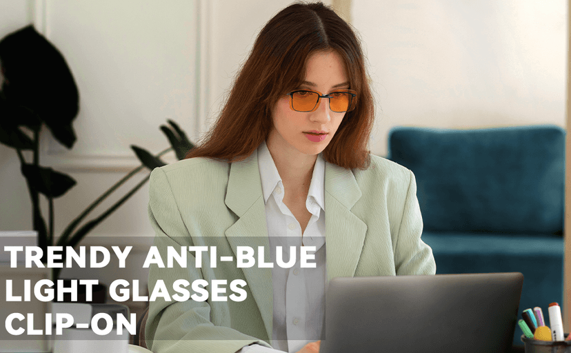 Trysee Rectangular Clip-On Flip-Up Blue Light Blocking Glasses for Eyes Strain/Light Sensitive TS309