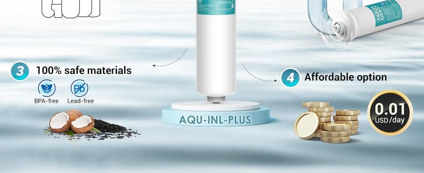 AQUA CREST INL-PLUS 5 years Inline Water Filter for Refrigerator and Ice Maker, High Capacity, 1/4-Inch Direct Connect Fittings, Easy Installation, Reduces Chlorine, Sediment, Bad Taste & Odor