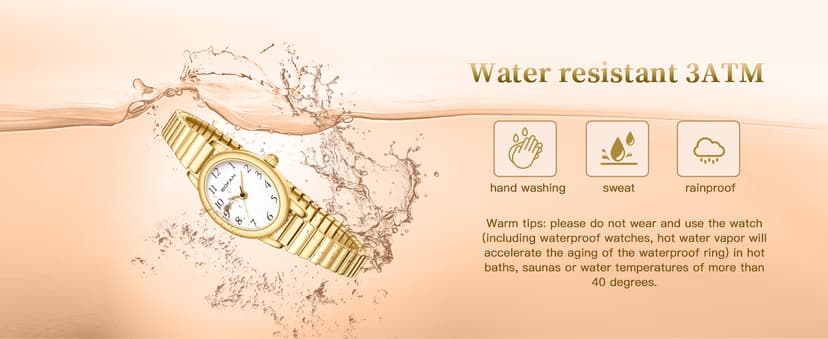 BOFAN Small Gold Watches for Women Easy Read Ladies Quartz Wrist Watch with Stainless Steel Expansion Band,Waterproof.