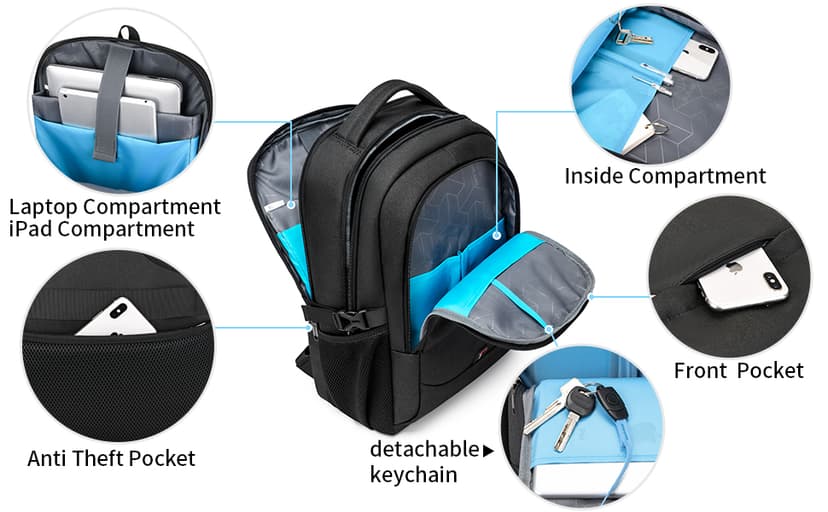 DUSLANG 17 Inch Laptop Backpack for Travel Water Resistant College Backpack for Men/Women Laptop Bag with USB Charging Port,Black