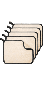 Tatuo 5 Pcs Exfoliating Face and Body Wash Cloths Towel Weave Bath Exfoliating Scrub Massage Bath Cloth for Women and Men, 10.63 x 9.05 Inch (White, Pink, Blue, Gray, Black Edge)