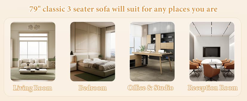 FOTOSOK 78'' Couch Sofa, Modern Leather Couches for Living Room, Comfy, Faux Leather Sofa 3 Seater Sofa with 2 Throw Pillows and Gold Metal Legs, Deep Seat Sofas (Brown)