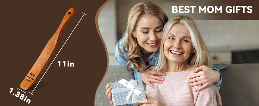 Gifts for Mom from Daughter Son, BEST MOM EVER Teak Wood Spurtle Spatula, Christmas Birthday Mother's Day Gifts, Best Mom Gift, Natural Kitchen Utensils for Sourdough Starter, Mixing, Jar Scraping