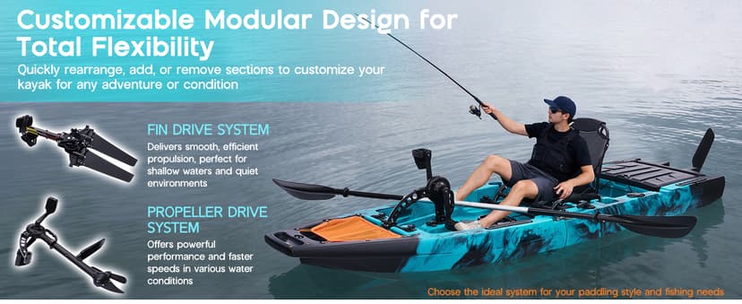 Albott Modular Fishing Kayak with Drive System & Durable HDPE, Customizable Lightweight Sit-on-Top Kayak for Youth & Adult, Perfect for Leisure & Commercial Use, 420lbs Capacity