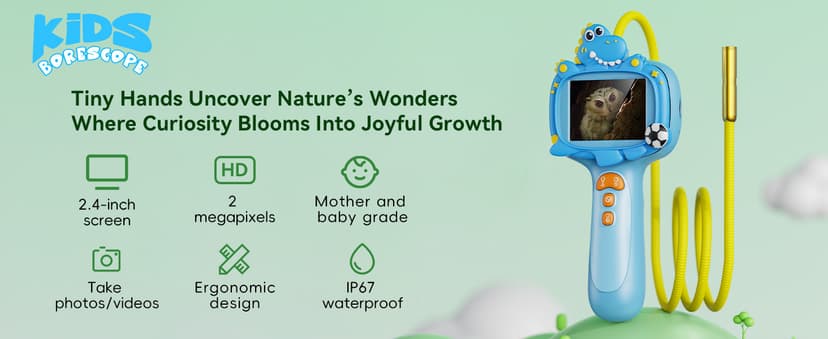 Borescope Camera Toy with Light for Kids - STEM Science Educational Toy for 4 5 6 7 8 9 10 Years Old Boys Girls Birthday Gift, Snake Scope Camera for Outdoor Camping Nature Exploration