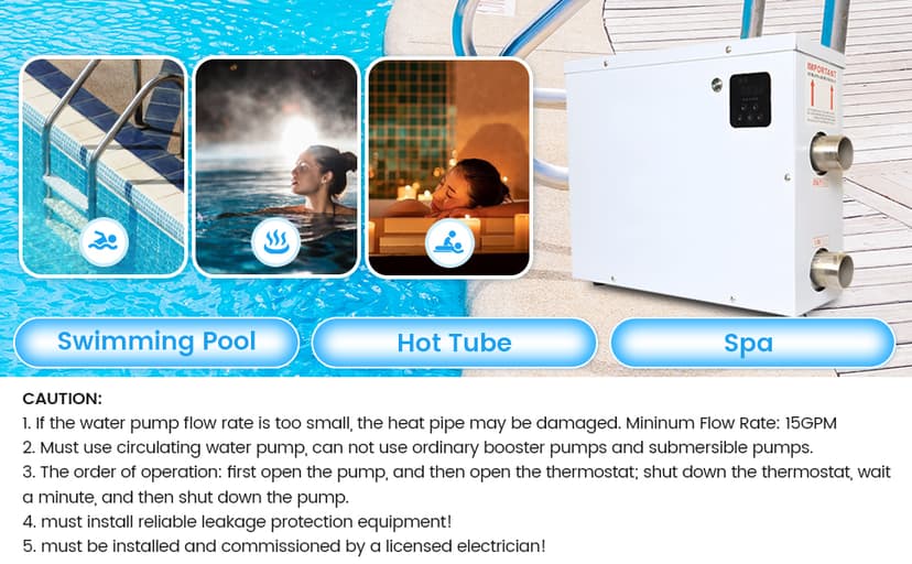 Electric Pool Heater for Inground & Above Ground Pools 11KW 220V, Hot Tub Heaters with Digital Touch Screen, SPA Water Thermostat Swimming Pool Warmer