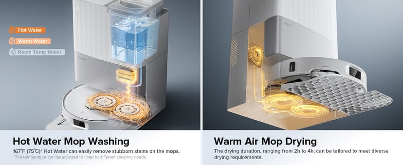 Roborock Qrevo Edge S5A Robot Vacuum and Mop, 18,500Pa, Zero-Tangling, DuoDivide Main Brush, FlexiArm Side Brush, Hot Water Mop Washing & Self-Cleaning, Warm Air Drying, Self-Emptying, White