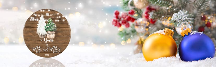 5th Anniversary Ornament Gifts for Couple, 5 Year Wedding for 5th Anniversary, Ceramic Keepsake 5 Year as Mr and Mrs Christmas Ornaments