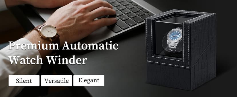 Mcbazel Mcbazel Single Watch Winder, Ultra Quiet Japanese Motor Automatic Watch Winder Box with Multiple Rotation Modes, Premium Watch Winder for Automatic Watches (AC/ Battery Powered) - Black with Crocodile Pattern