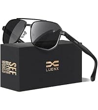 LUENX Aviator Sunglasses for Men Square Polarized Polygon Lens - UV 400 Protection with Accessories 61MM Driving Outdoor