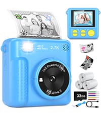 Kids Camera Instant Print, Christmas Birthday Gifts for Girl Boys 3-12 Years Old, FHD Selfie Digital Video Cameras Toddler 3 Rolls Print Paper & 32G Card (Blue) B0CSYC751H
