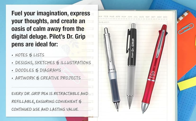 PILOT Dr. Grip Center of Gravity Refillable & Retractable Ballpoint Pen, Medium Point, Black, Single Pen- Ideal for School, Journaling & Office Writing