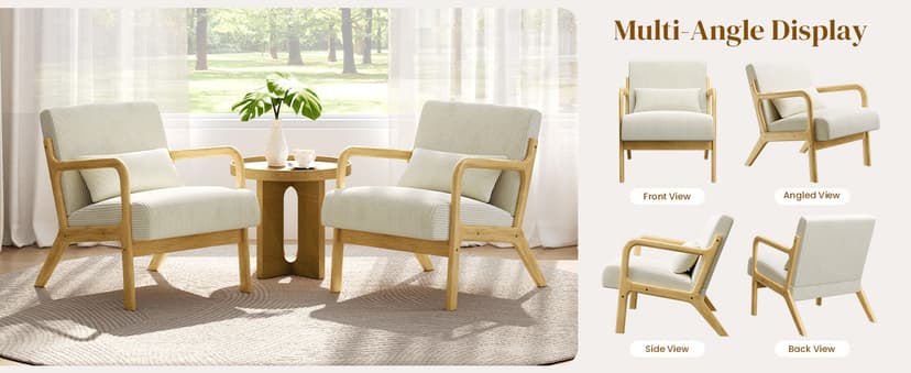 Yaheetech Accent Chair for Living Room, Corduroy Mid Century Modern Reading Armchairs with Lumbar Pillow for Bedroom, Decorative Sofa Chair for Adult Beige/Set of 1