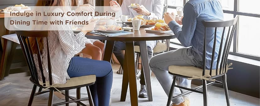 Codi Dining Chair Cushions 4 Pack, Thick Chairs Pads for Indoor Kitchen Room - Washable, Non-Slip Memory Foam Seat Cushion with Ties, 16.5"x16.5"x 3.5", Set of 4, Beige New