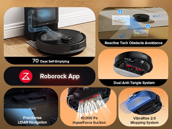 roborock Q10 S5+ Robot Vacuum and Mop, 10,000Pa Suction, Upgraded from Q8 max+, 70 Days Self-Emptying, Obstacle Avoidance, Sonic Mopping, Dual Anti-Tangle Design, Auto Mop Lifting, Ideal for Pet Hair