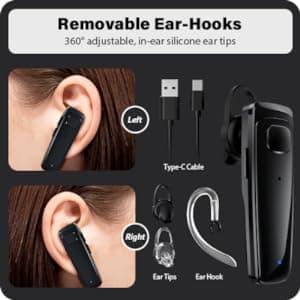 ADADPU Bluetooth Headset - V5.0 Wireless Handsfree Earpiece Built-in Dual Mic Noise Cancelling, 10 Days Standby 16Hrs HD Talktime Ultralight Headset for iPhone Android Samsung Laptop(Black)