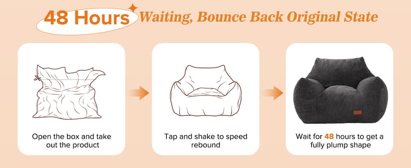 Big Bean Bag Chair for Adults, Ultra Soft Living Room Bean Bag with Armrests, Stuffed BeanBag Chair for Napping, Gaming, Vacuum-Compressed for Easy Gifting, 48 Hours to Fluffs Up, Dark Gray