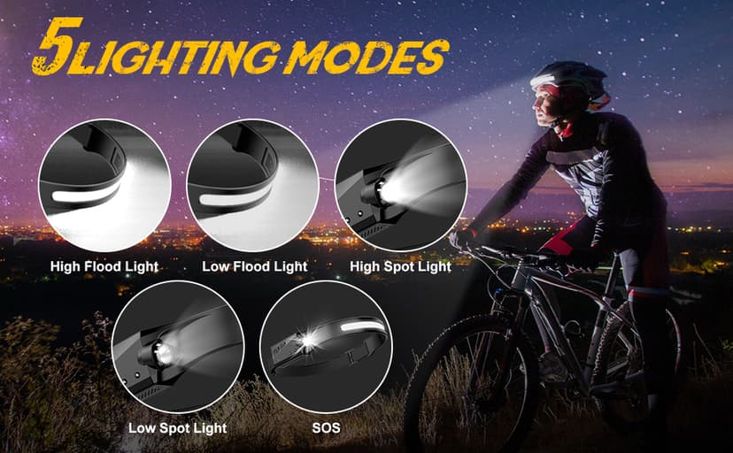 LED Headlamp, 2 Pack Rechargeable Flashlight for Adults, 230 Wide Beam Headlight, Motion Sensor Head Lamp, Adjustable Headband Outdoor Waterproof Head Light for Running, Camping, Hiking