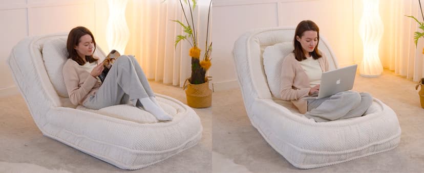Floor Chair with Back Support, Folding Sofa Chair with 5 Adjustable Position, Plush Floor Gaming Chair, Meditation Chair for Lazy Boys, Human Dog Bed for Living Room, Bedroom, Lounge, Green