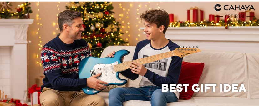 CAHAYA Electric Guitar Set Beginner - 39in Starter Guitar Kit with HSS Pickup Solid Okoume Body Electric Guitar Adults with Amplifier Gig Bag Strap Picks Strings Cable Blue